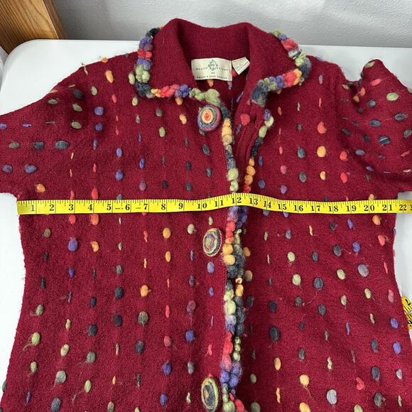 Design Options Cardigan Sweater Womens Large Red Multicolor Art Button Wool - Picture 13 of 15
